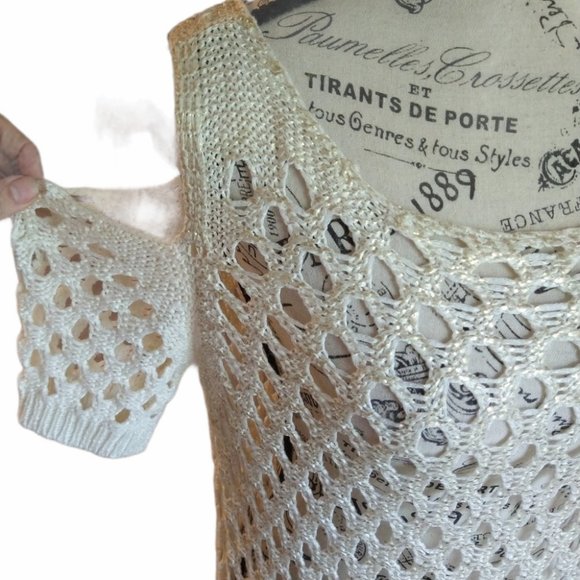 One star cold shoulder top Cream Boho Beachy Feminine Cottage Core Osfm - Picture 5 of 7